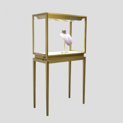 【RTS】Golden metal glass free standing boutique display cabinet for jewelry store